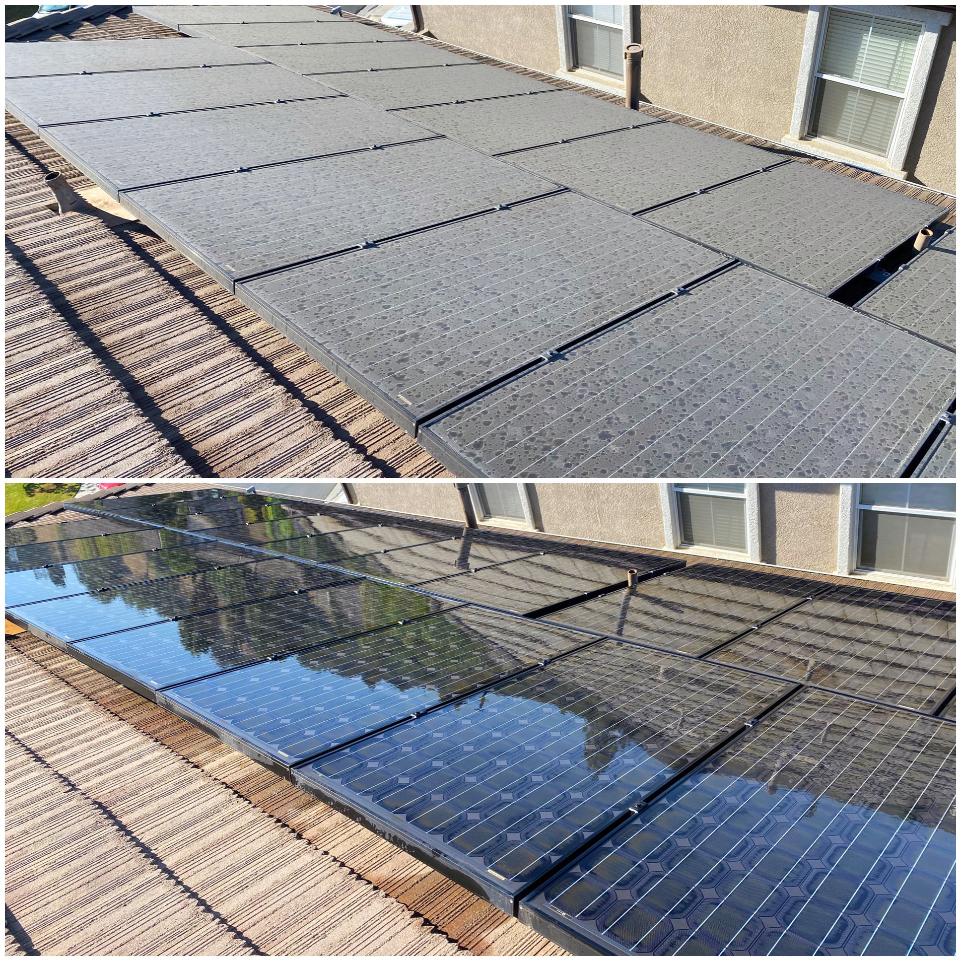 before and after of solar panel cleaning